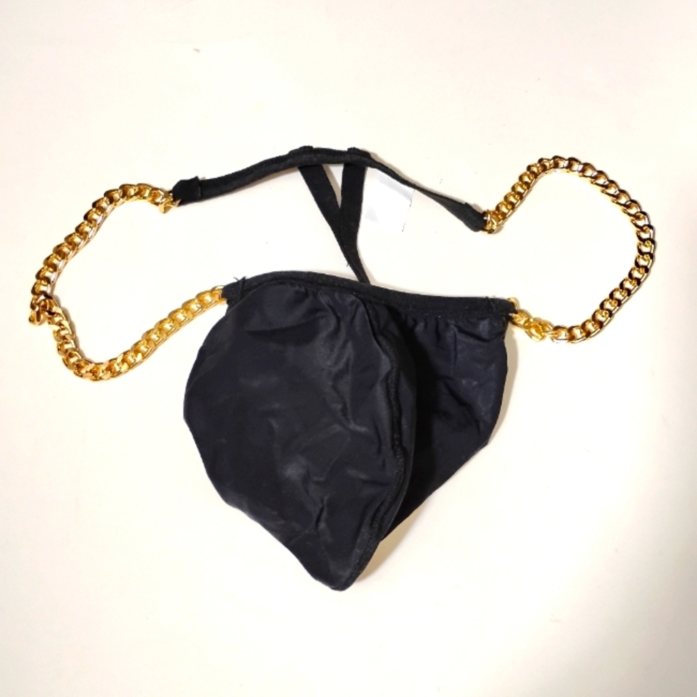 NWOT Chic / Sexy L CLEVER-MEN MODE Black with Gold-Tinted Chain G-String For Men